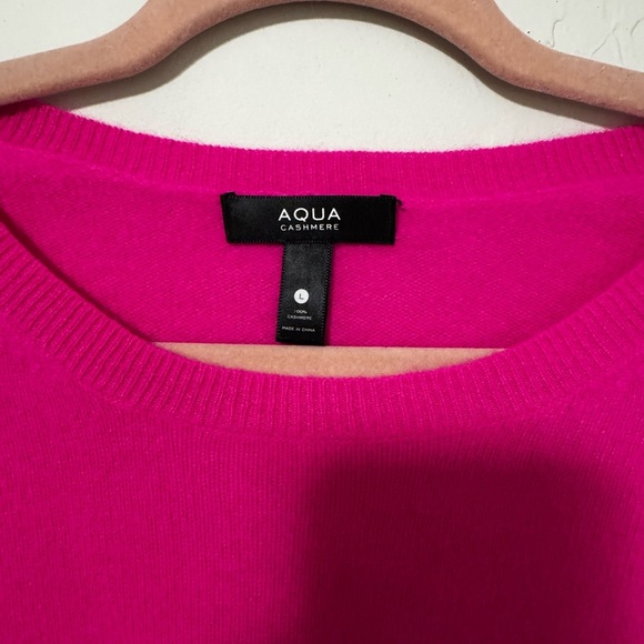 Aqua Cashmere Hot pink crewneck sweater size large high quality 100% cashmere - Picture 2 of 3